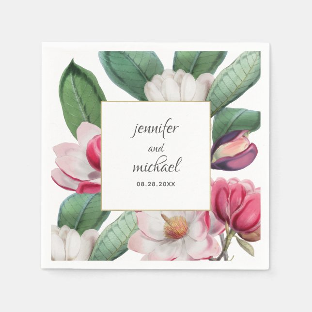 Romantic Elegant Magnolia Blossoms Floral Napkin (Front)
