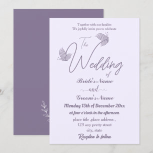 Romantic elegant mauve butterflies wedding invitation