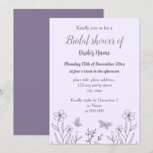 Romantic elegant mauve floral bridal shower invitation