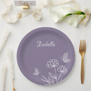Romantic elegant mauve floral paper plate