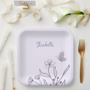 Romantic elegant mauve floral  paper plate