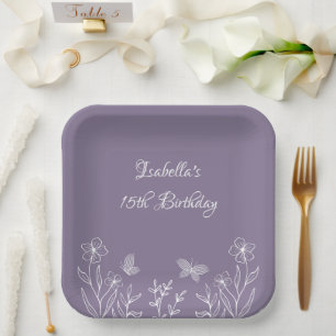 Romantic elegant mauve floral  paper plate