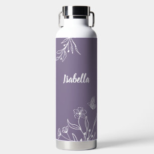 Romantic elegant mauve floral water bottle