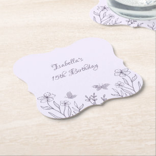 Romantic elegant mauve floral wedding paper coaster