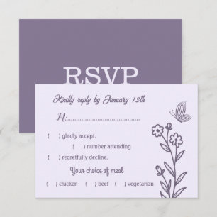 Romantic elegant mauve floral wedding RSVP card