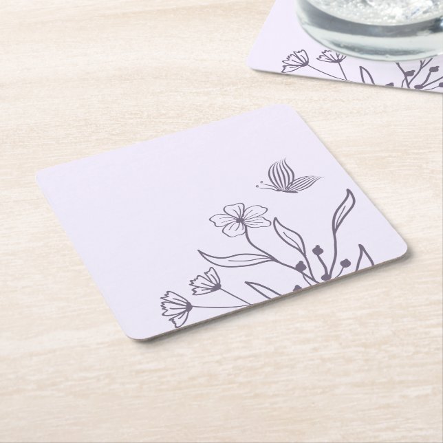 Romantic elegant mauve floral wedding square paper coaster (Angled)