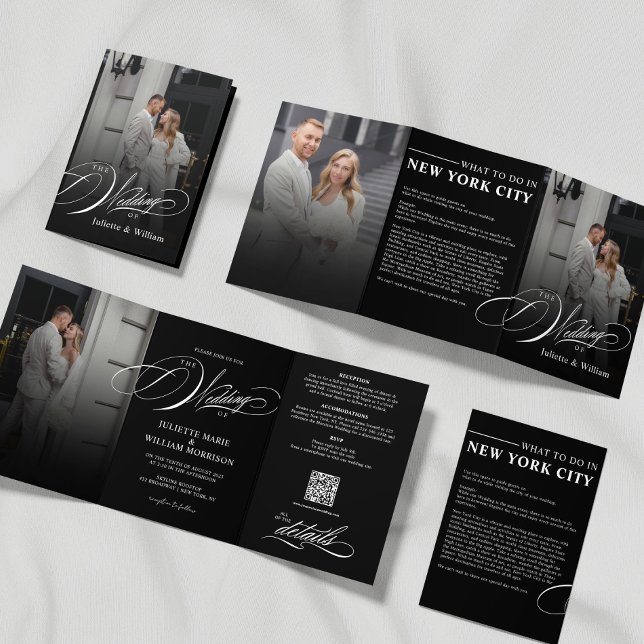 Romantic Elegant Photo Tri-fold Wedding Invitation (Creator Uploaded)