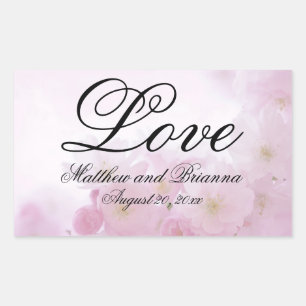 Romantic Elegant Pink Floral Love Wedding Rectangular Sticker