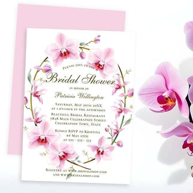 Romantic Elegant Pink Orchids Bridal Shower Invitation (Creator Uploaded)