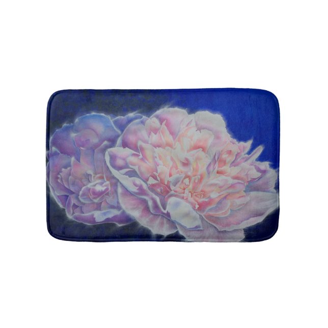 Romantic elegant pink white blue pastel watercolor bath mat (Front)