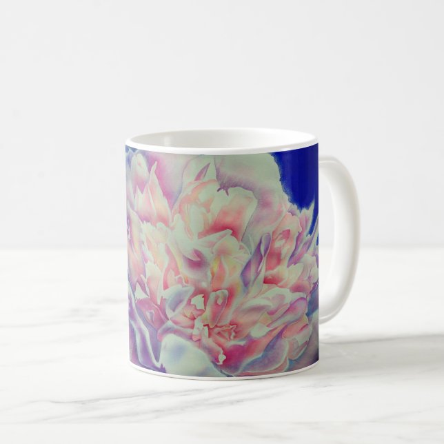 Romantic elegant pink white blue pastel watercolor coffee mug (Front Right)