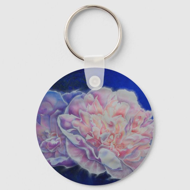 Romantic elegant pink white blue pastel watercolor key ring (Front)