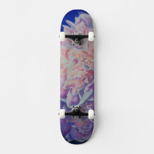 Romantic elegant pink white blue pastel watercolor skateboard