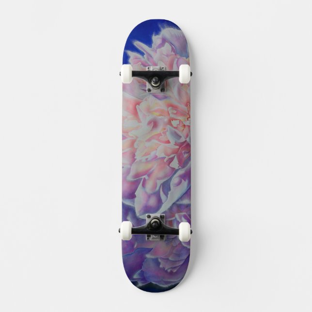 Romantic elegant pink white blue pastel watercolor skateboard (Front)