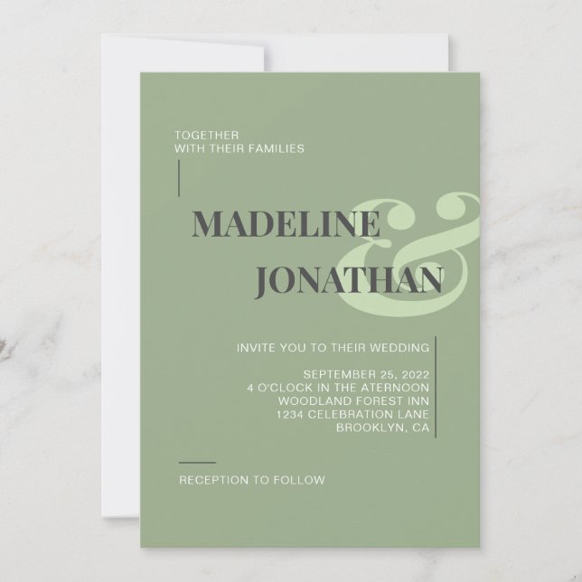Romantic Elegant Plain Sage Green Wedding Invitation (Front)