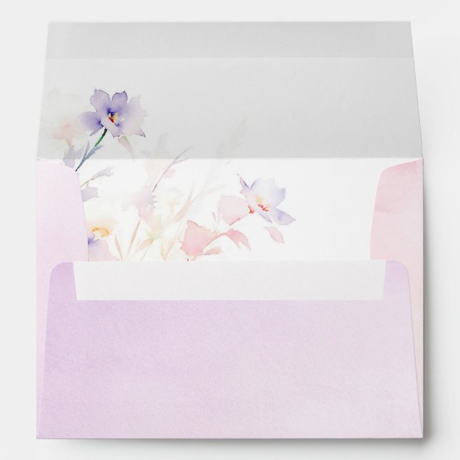 Romantic Elegant Purple Blush Watercolor Flowers Envelope (Back (Bottom))