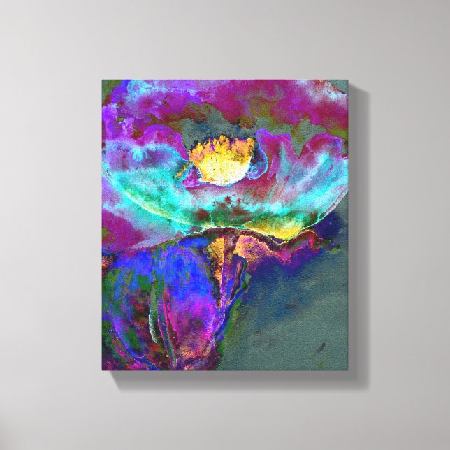 Romantic elegant purple teal flower painting canvas print (Front)