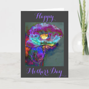 Romantic elegant purple teal flower painting card