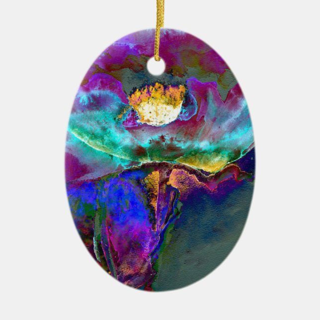 Romantic elegant purple teal flower painting ceramic tree decoration (Front)