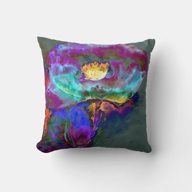 Romantic elegant purple teal flower painting cushion (Front)
