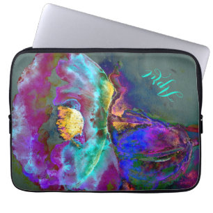 Romantic elegant purple teal flower painting laptop sleeve