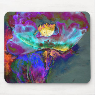 Romantic elegant purple teal flower painting mouse mat