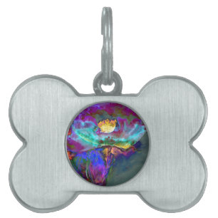 Romantic elegant purple teal flower painting pet name tag