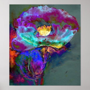 Romantic elegant purple teal flower painting poster