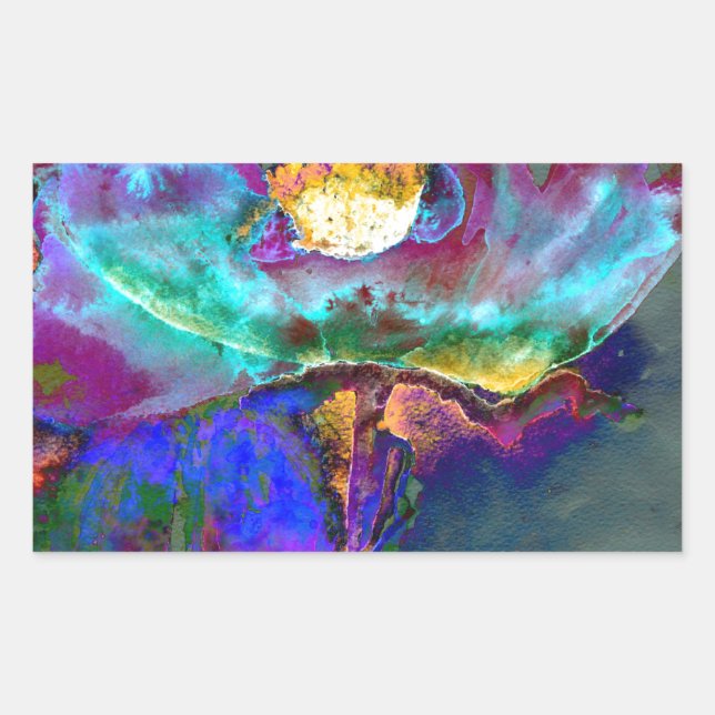 Romantic elegant purple teal flower painting rectangular sticker (Front)