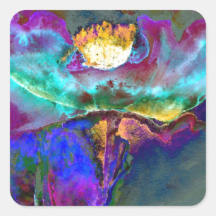 Romantic elegant purple teal flower painting square sticker