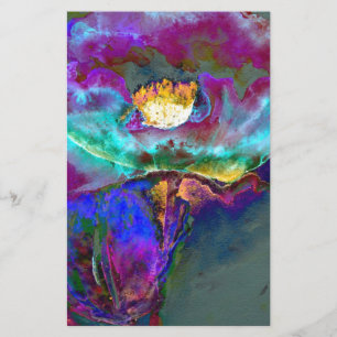 Romantic elegant purple teal flower painting stationery