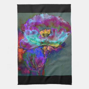 Romantic elegant purple teal flower painting tea towel