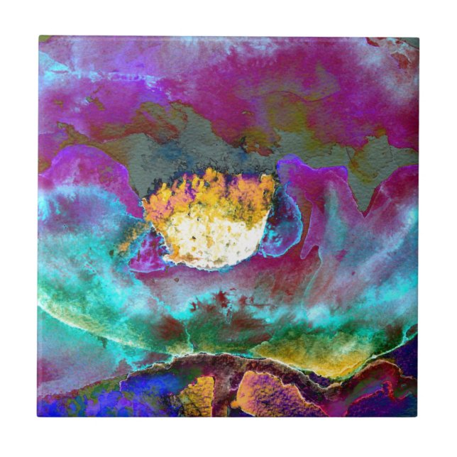 Romantic elegant purple teal flower painting tile (Front)
