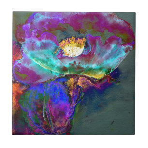 Romantic elegant purple teal flower painting tile