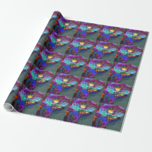 Romantic elegant purple teal flower painting wrapping paper