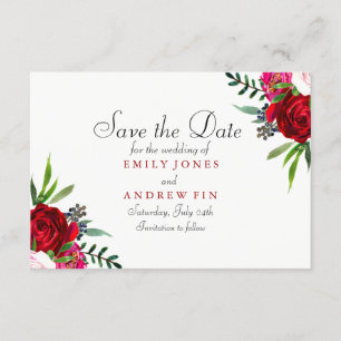 Romantic Elegant Red Rose Save the date card
