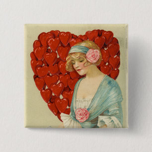 Romantic Elegant Retro Valentine, John Winsch 1910 15 Cm Square Badge