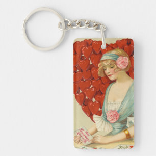 Romantic Elegant Retro Valentine, John Winsch 1910 Key Ring