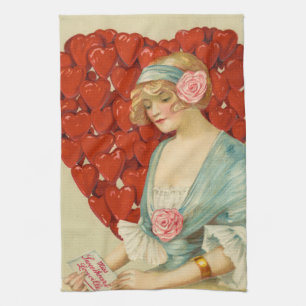 Romantic Elegant Retro Valentine, John Winsch 1910 Tea Towel