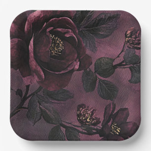 Romantic Elegant roses & Dark Vintage floral Paper Plate