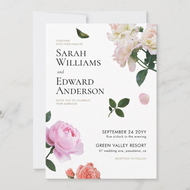 Romantic Elegant Roses Wedding Invitation (Front)