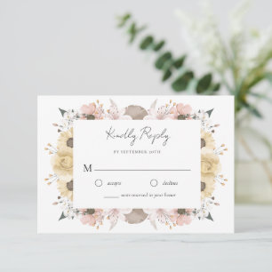 Romantic Elegant Rustic Floral Neutral Wedding RSVP Card