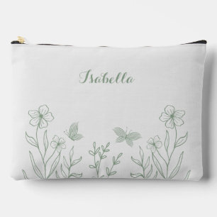 Romantic elegant sage green floral accessory pouch