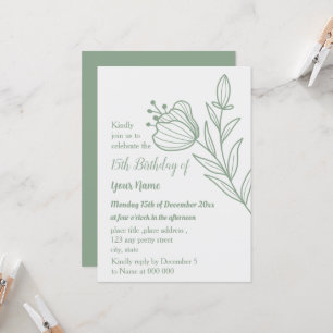 Romantic elegant sage green floral birthday invitation