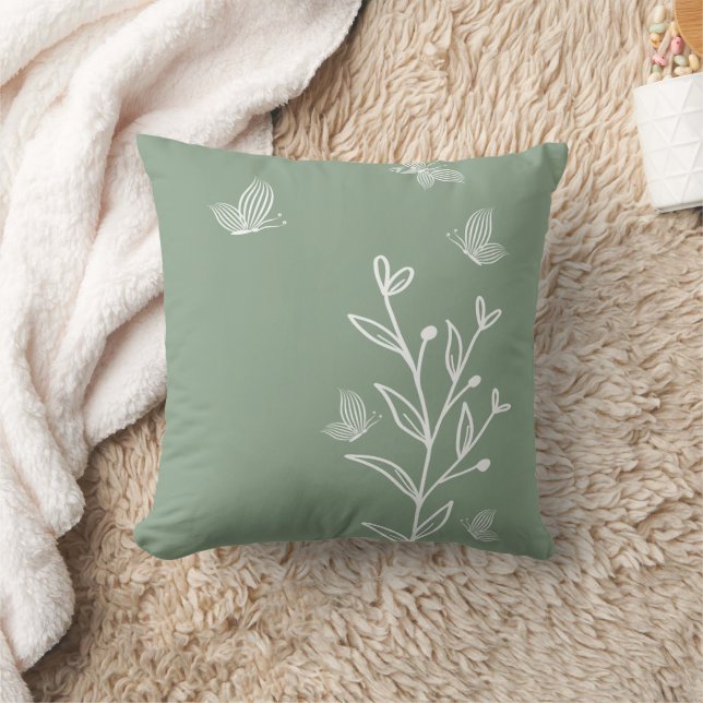 Romantic elegant sage green floral  cushion (Blanket)