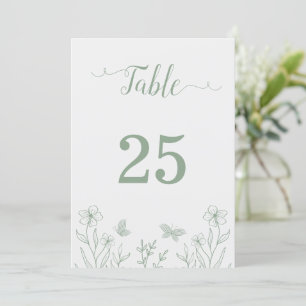 Romantic elegant sage green floral table number