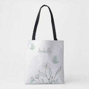 Romantic elegant sage green floral tote bag