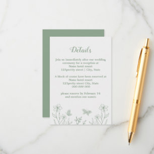 Romantic elegant sage green floral wedding enclosure card