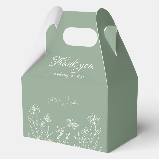 Romantic elegant sage green floral wedding favour box (Front)