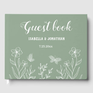 Romantic elegant sage green floral wedding guest book